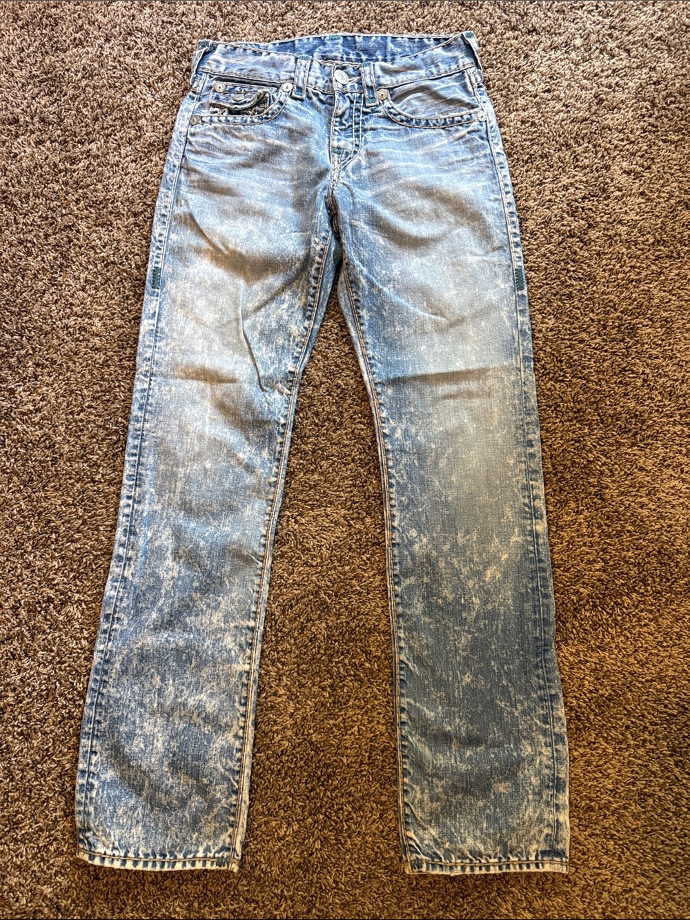 Y2K True Religion Men's Light Blue Washed Straight Jeans